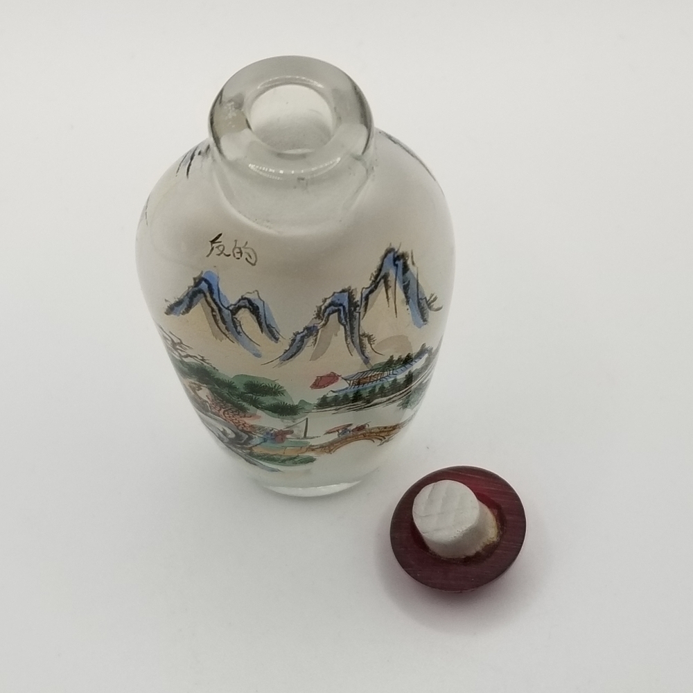 Lead Crystal Reverse Painted Perfume Bottle Miniature Snuff Japanese Asian 3" - Picture 3 of 12